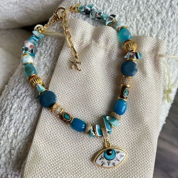 Handmade Natural Stones Evil Eye Necklace, MADE IN TURKEY - Picture 3 of 6
